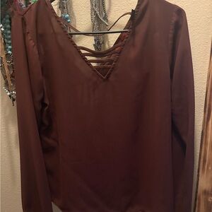 Maroon Long Sleeve Top with Cutout Design